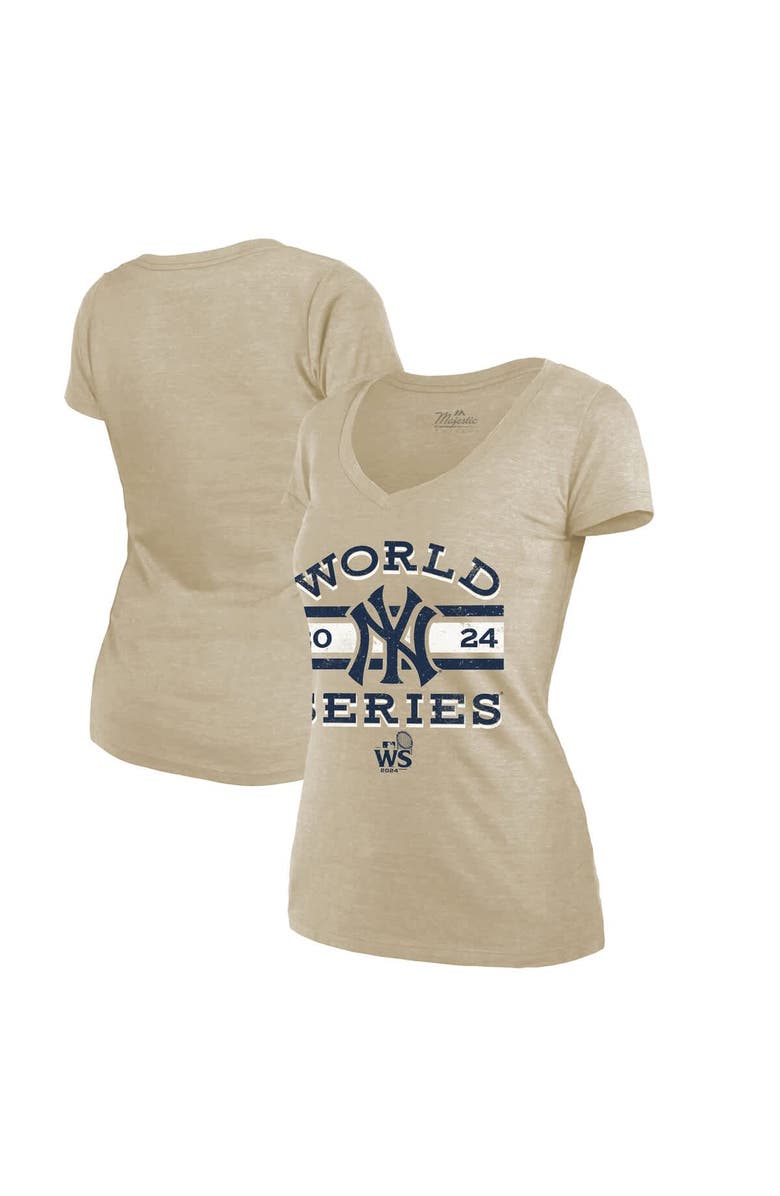 FANATICS Women's Fanatics Cream New York Yankees 2024 World Series Modest Tri-Blend V-Neck T-Shirt, Main, color, 