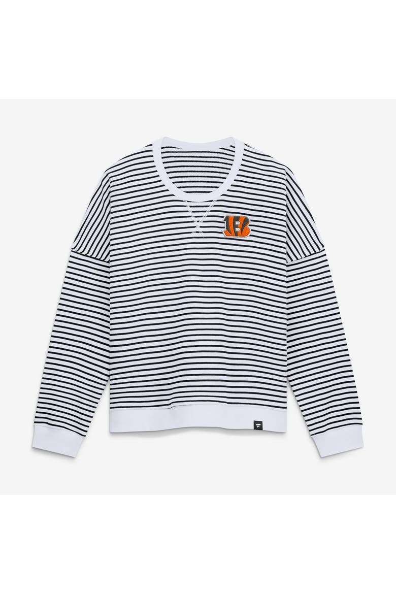 Women's Fanatics White/Black Cincinnati Bengals Striped Oversized French Terry Sweatshirt, Main, color, White