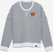 FANATICS Women's Fanatics White/Black Cincinnati Bengals Striped Oversized French Terry Sweatshirt