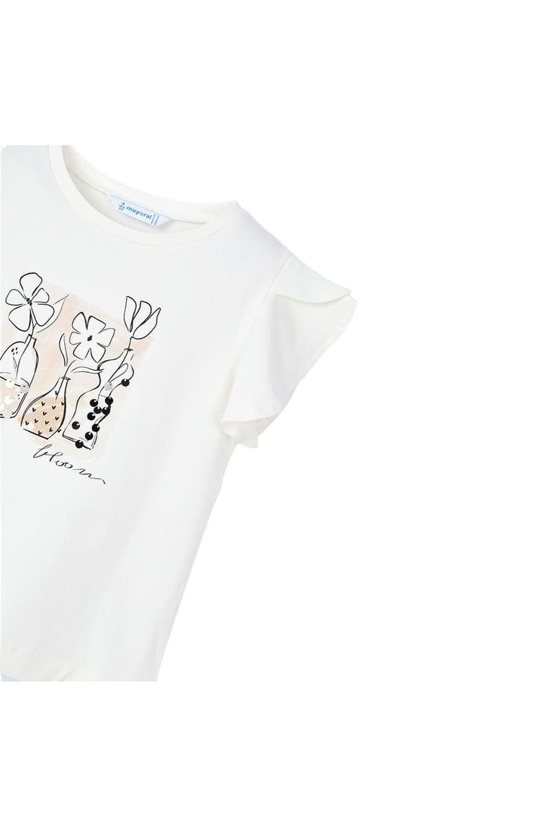 Mayoral Flower Ruffle Applique T-Shirt, Alternate, color, Natural