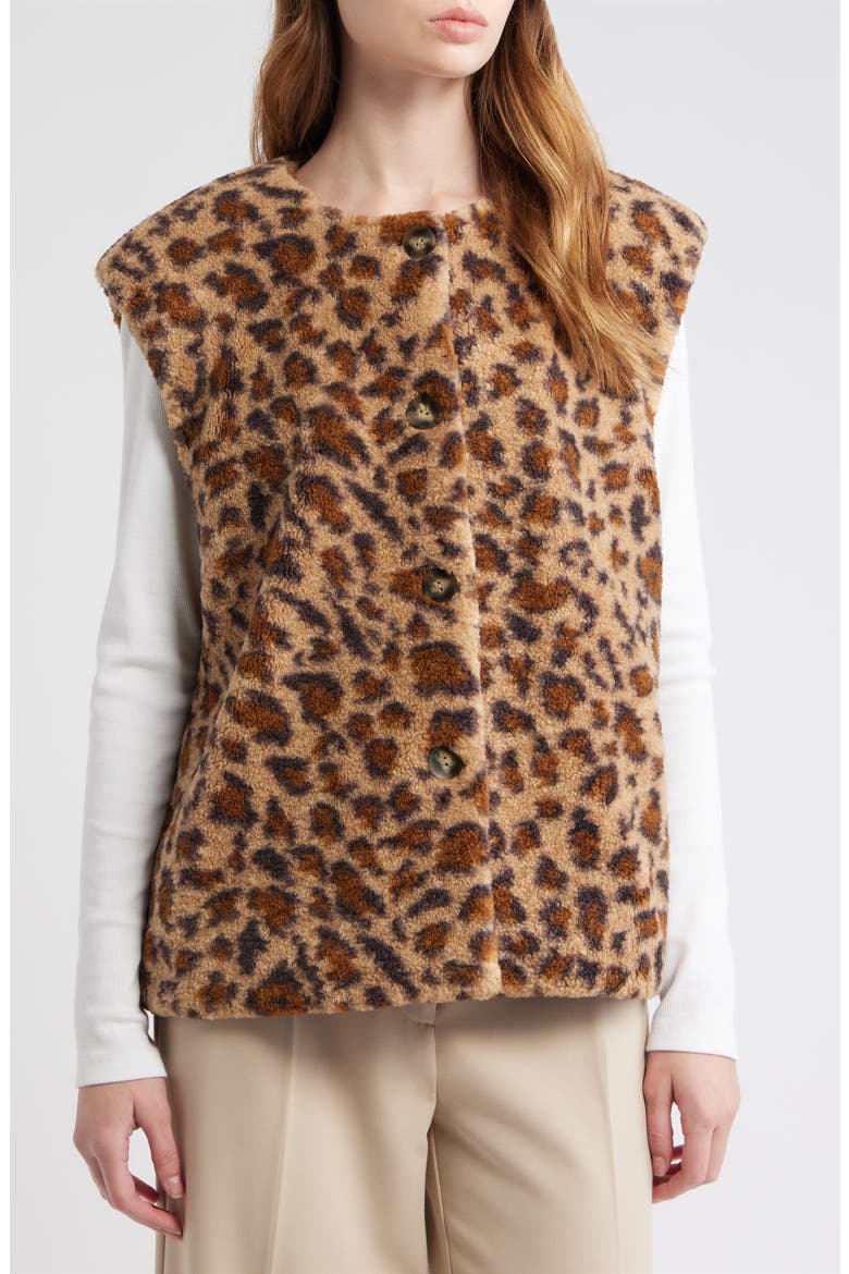 Sandy Leopard Faux Shearling Vest, Alternate, color, COCOA LEOPARD