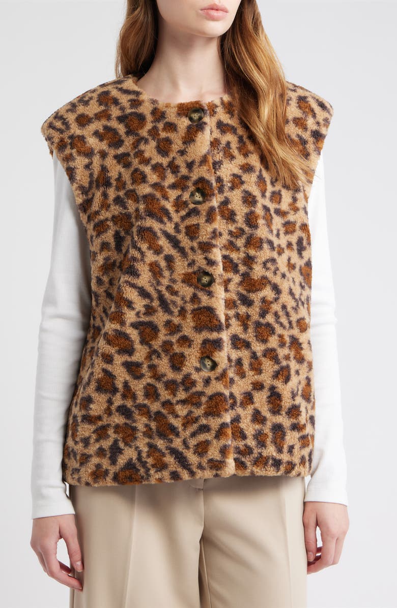 dRA Sandy Leopard Faux Shearling Vest, Alternate, color, Cocoa Leopard