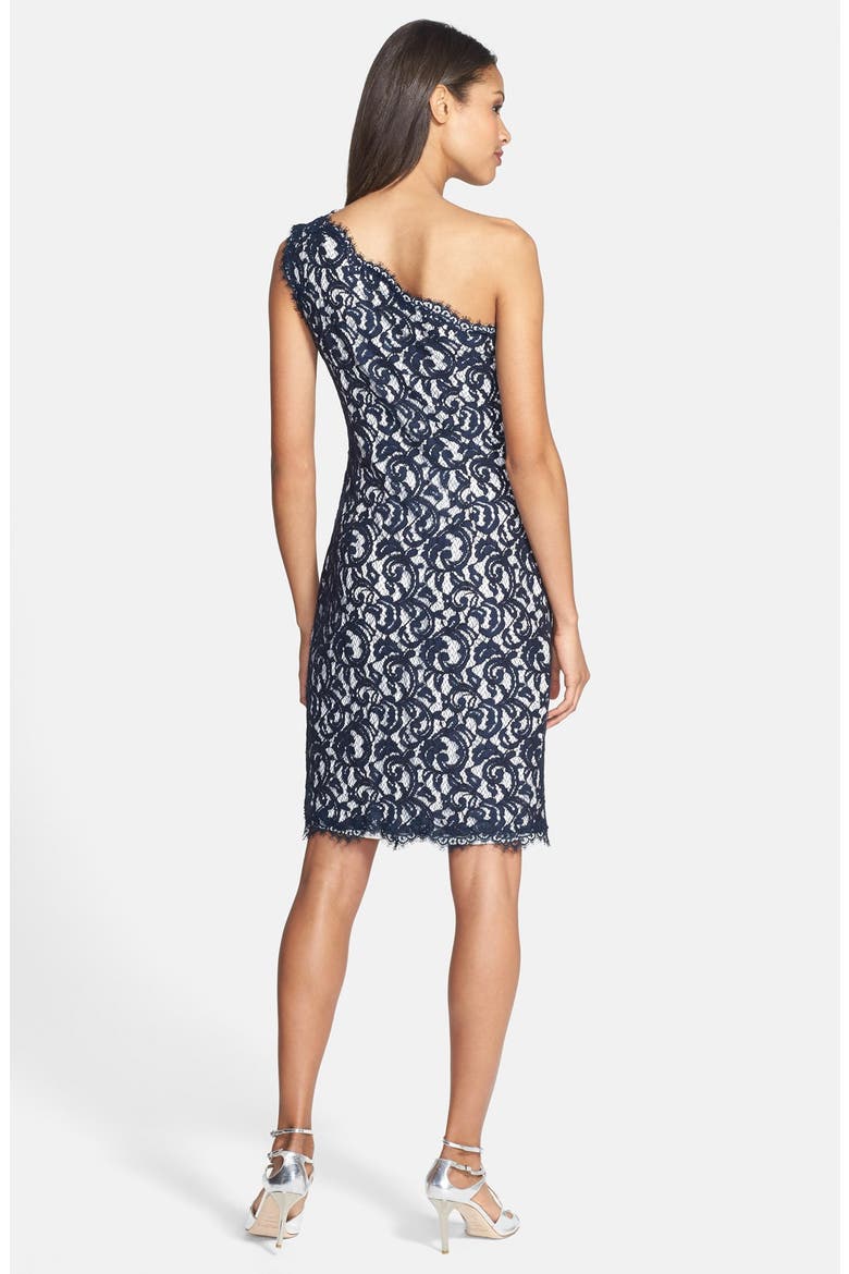 One-Shoulder Lace Sheath Dress, Alternate, color, NAVY/ IVORY