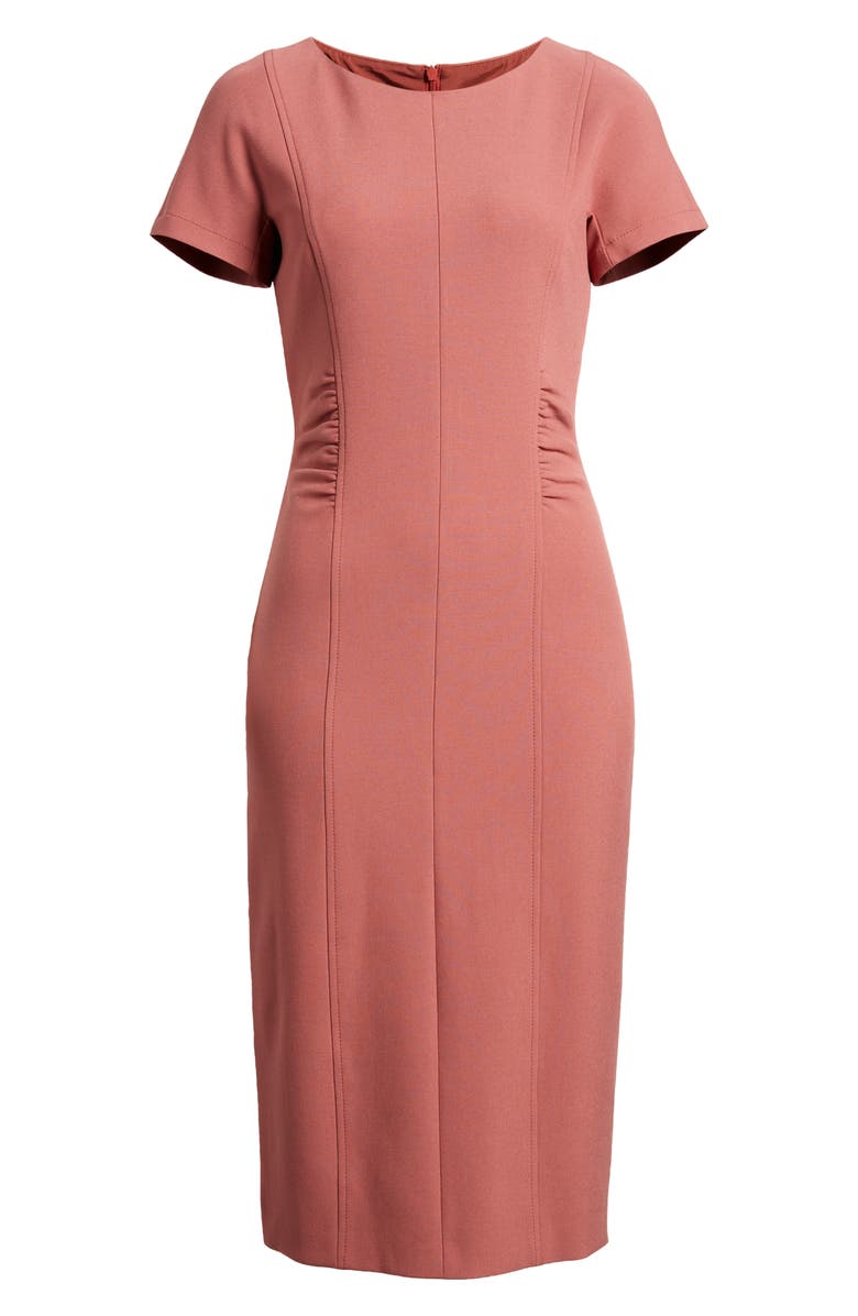 BOSS Dakela Ruched Sheath Dress, Alternate, color, Cowhide