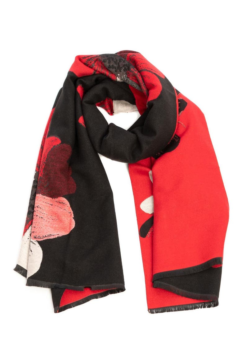 Floral Print Reversible Scarf, Alternate, color, RED