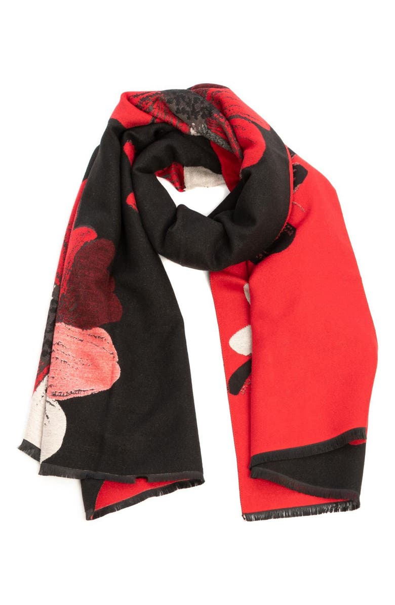 SAACHI Floral Print Reversible Scarf, Alternate, color, Red