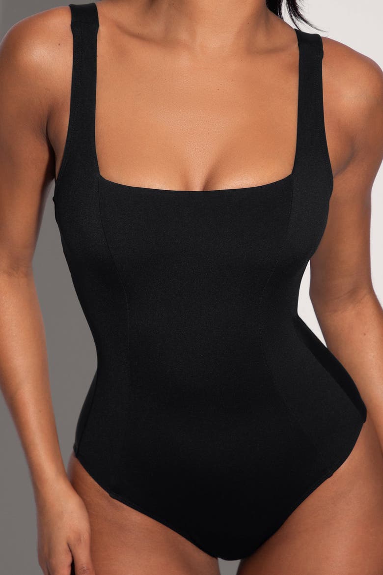 Mega Sculpting Square Neck One Piece Swimsuit, Main, color, Black