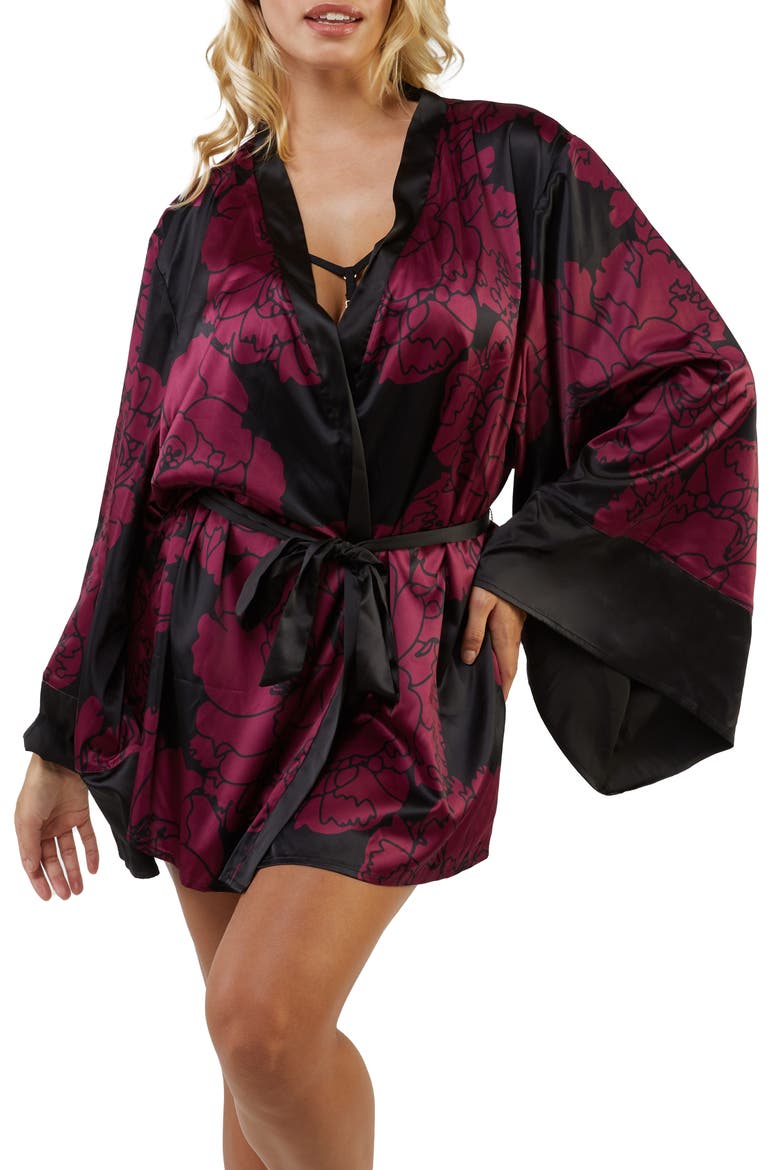 x Sammi Jefcoate Oversize Floral Satin Robe, Main, color, DARK FLORAL