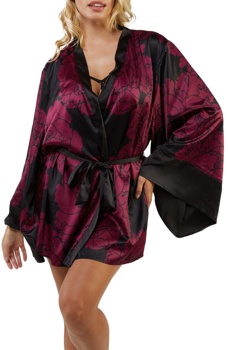 Playful Promises x Sammi Jefcoate Oversize Floral Satin Robe, Main, color, 