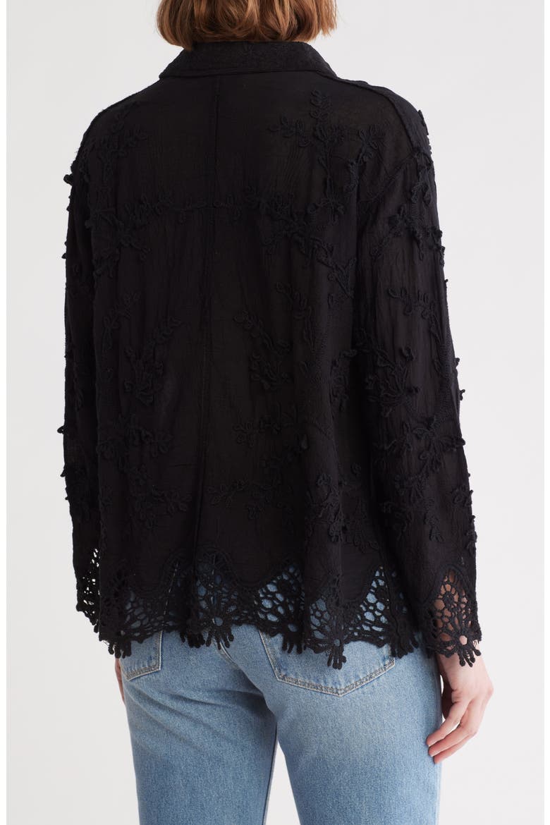 Floral Lace Button-Up Shirt, Alternate, color, BLACK