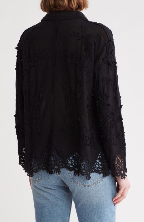 Forgotten Grace Floral Lace Button-up Shirt In Black