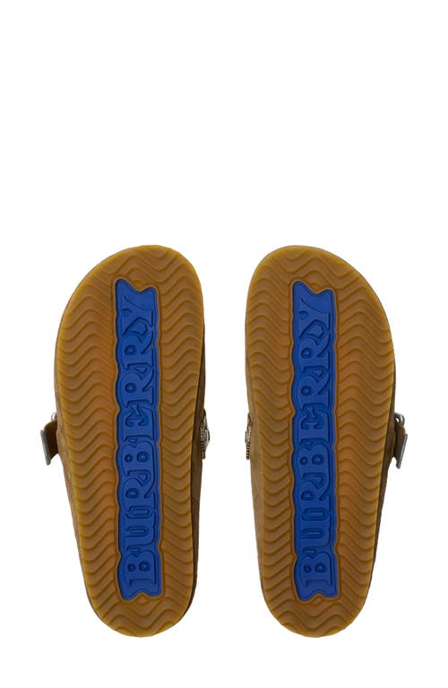 Burberry Suede Slippers With Buckle Detail And Textured Finish In Brown