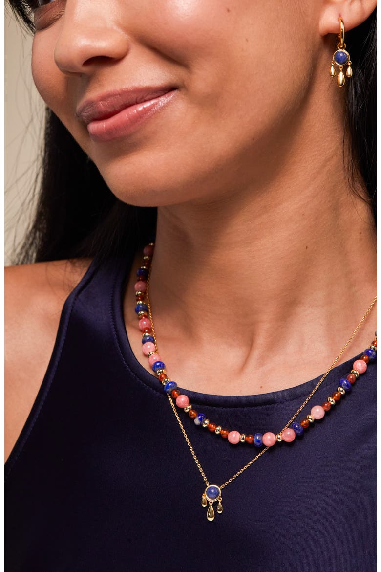 Semiprecious Stone & Droplet Pendant Necklace, Alternate, color, BLUE AND GOLD