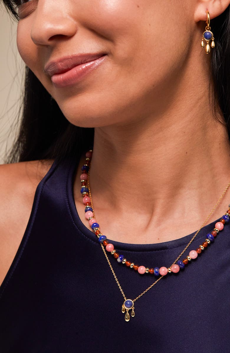 Estella Bartlett Semiprecious Stone & Droplet Pendant Necklace, Alternate, color, Blue And Gold