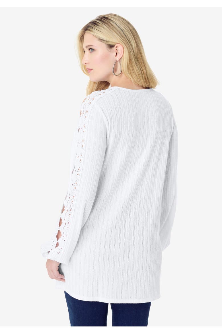 Lace Trim And Appliquéd Tee, Alternate, color, WHITE