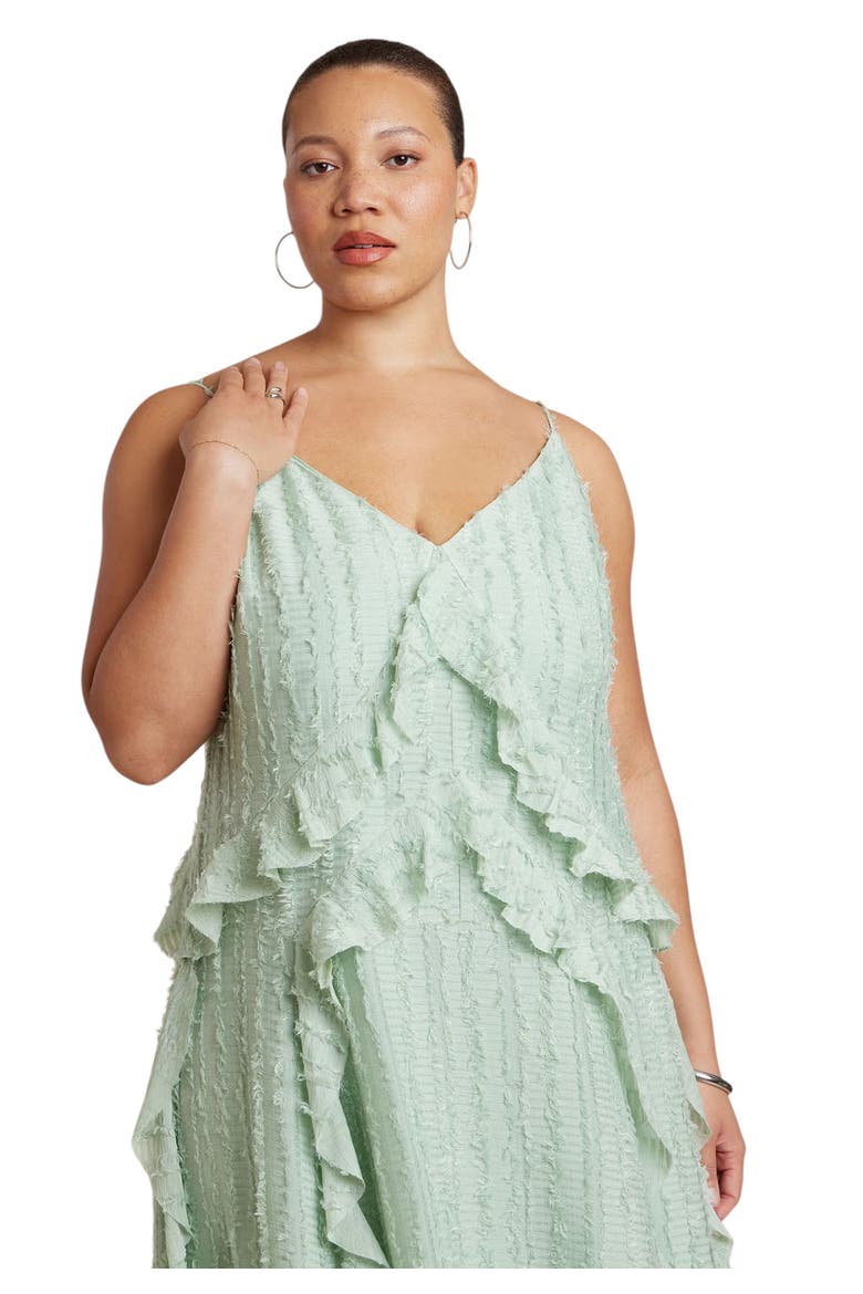 Textured Ruffle Cami Dress, Alternate, color, SAGE