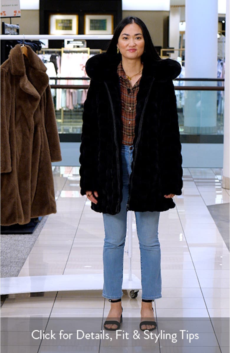 Grooved Faux Fur Hooded Coat, sales video thumbnail