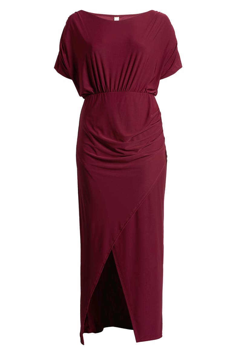 batwing cocktail dress 24seven Comfort Apparel Plus Size Boat Neck Sleeve Slit Maxi Dress-Burgundy-3X shoulder design ED-022 batwing dress wedding guest Size:22.0/22.5 Afdoent Dresses For Women
