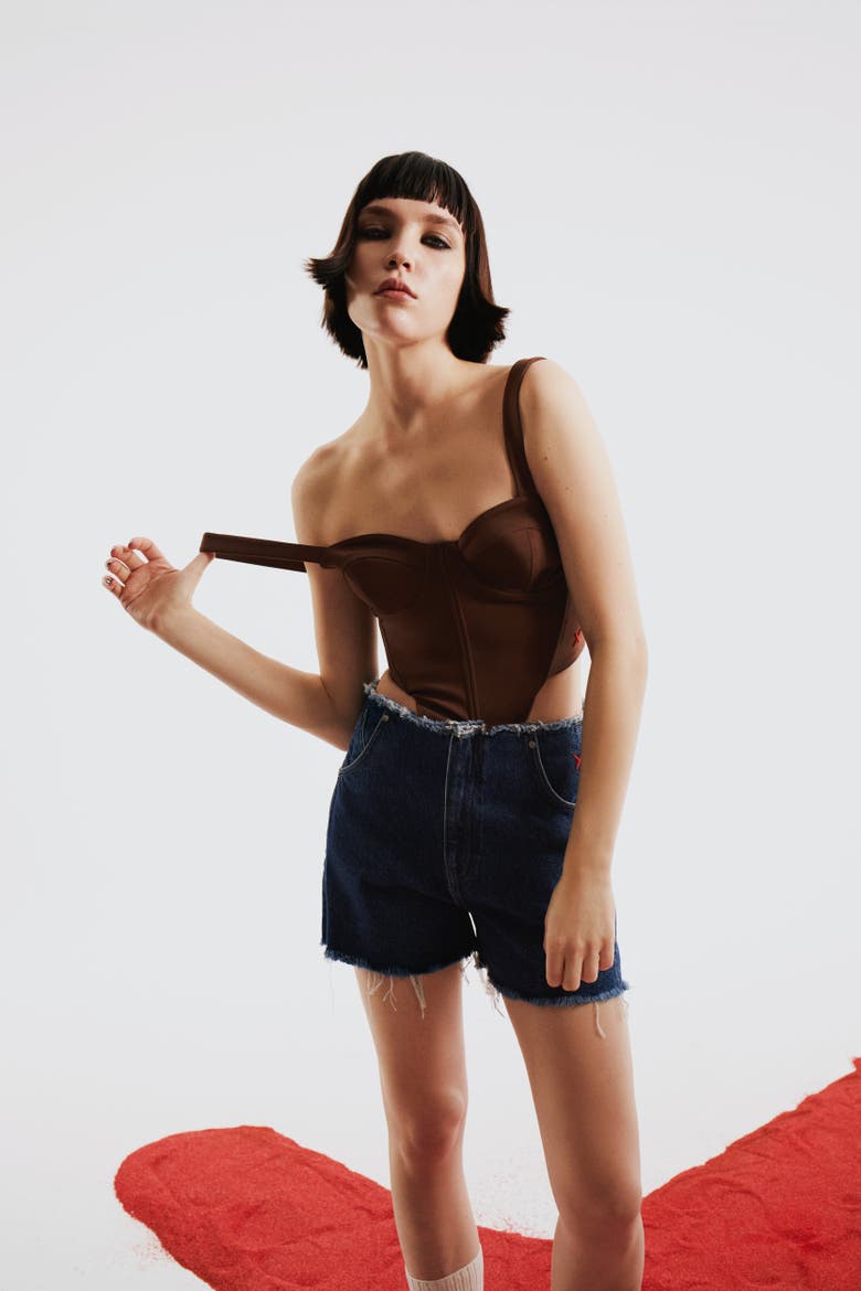 Cotton Woven Corset Top, Alternate, color, Anthracite