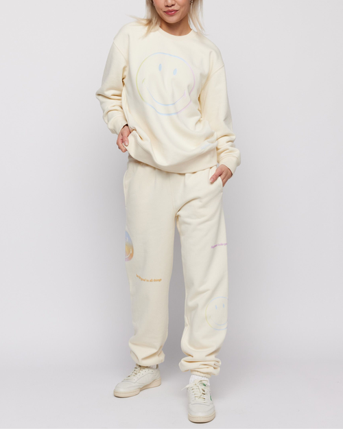 Samii Ryan Smiley Radiate Happiness Sweatpants In Bone