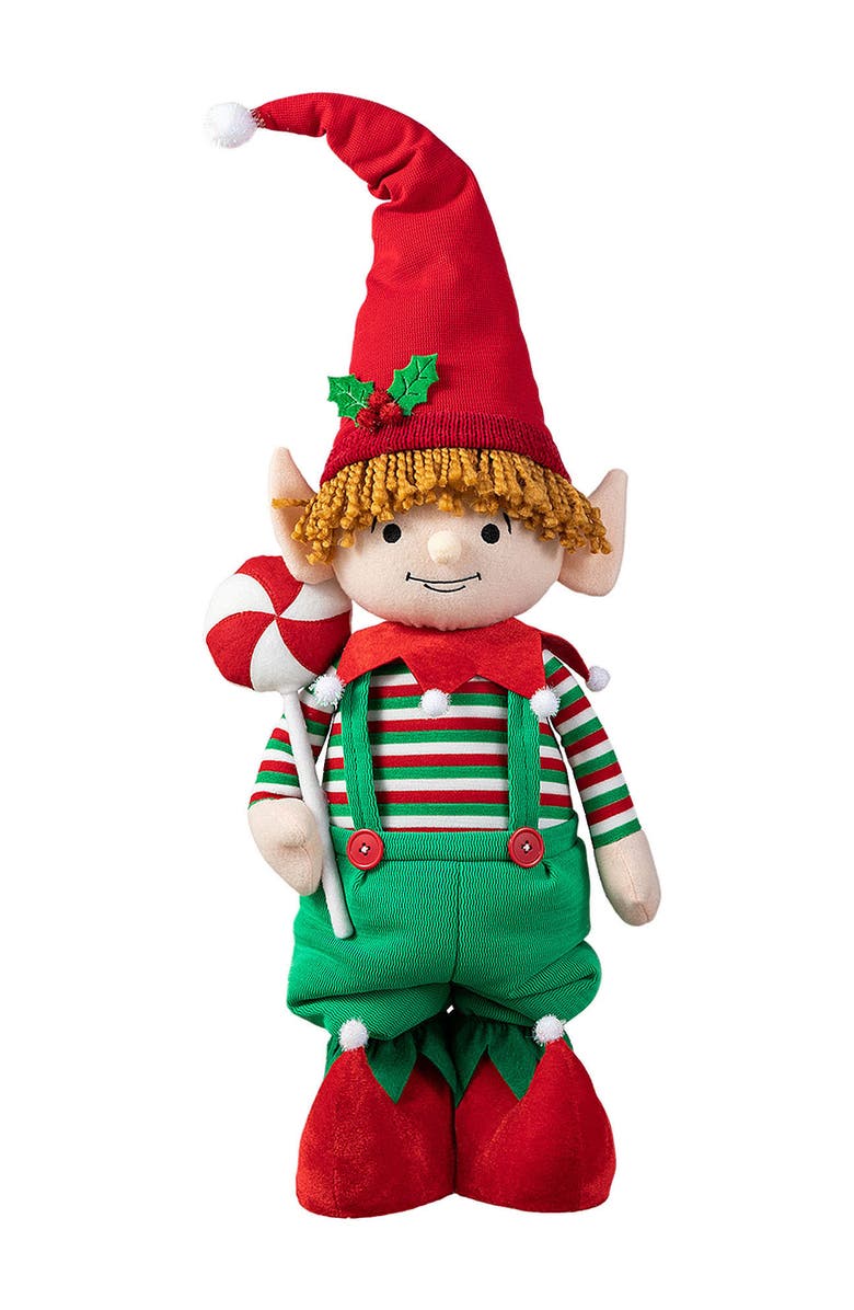 Glitzhome 39"/26"H Telescoped Fabric Christmas Boy Elf Standing Decor, Alternate, color, 
