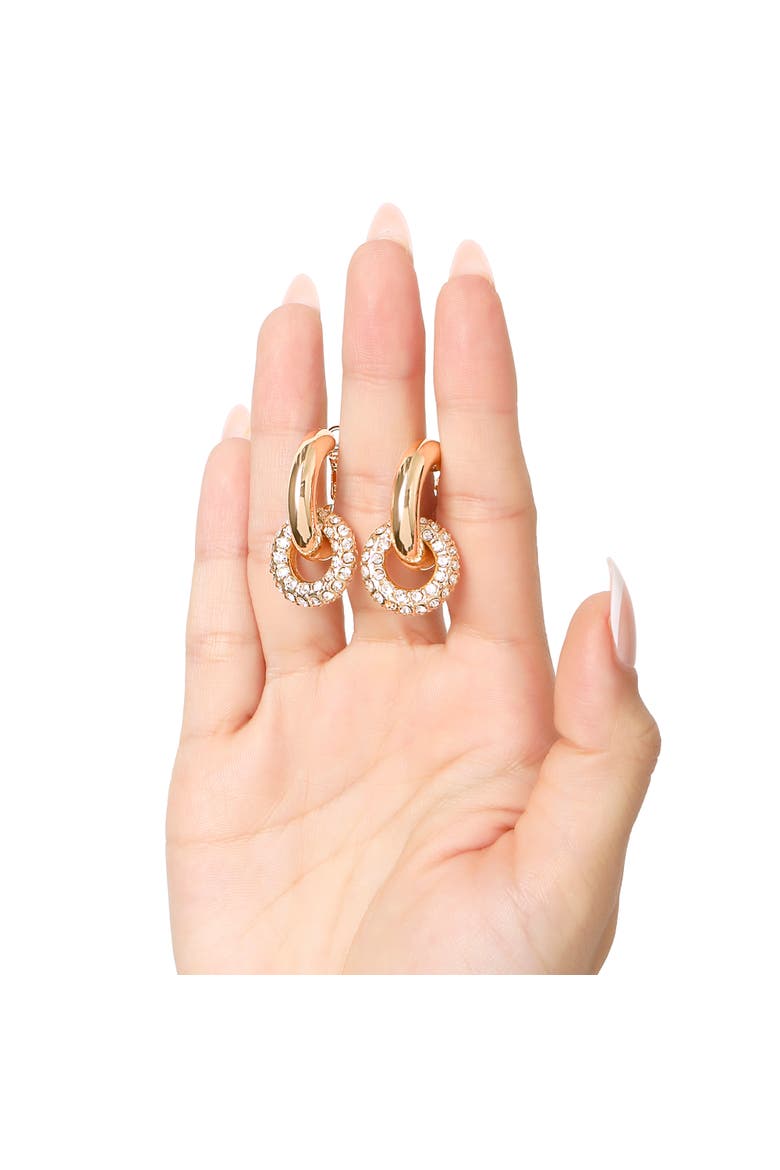 Pavé and Polished Gold-Tone Double Hoop Earrings, Alternate, color, Gold Tone