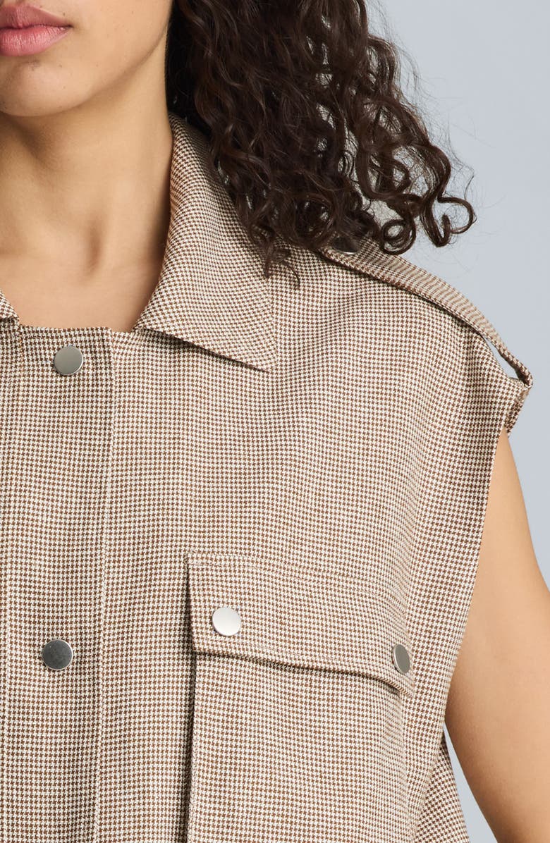 Kenneth Cole Puppytooth Check Short Sleeve Linen Blend Jacket, Alternate, color, Brunette/ Pure White