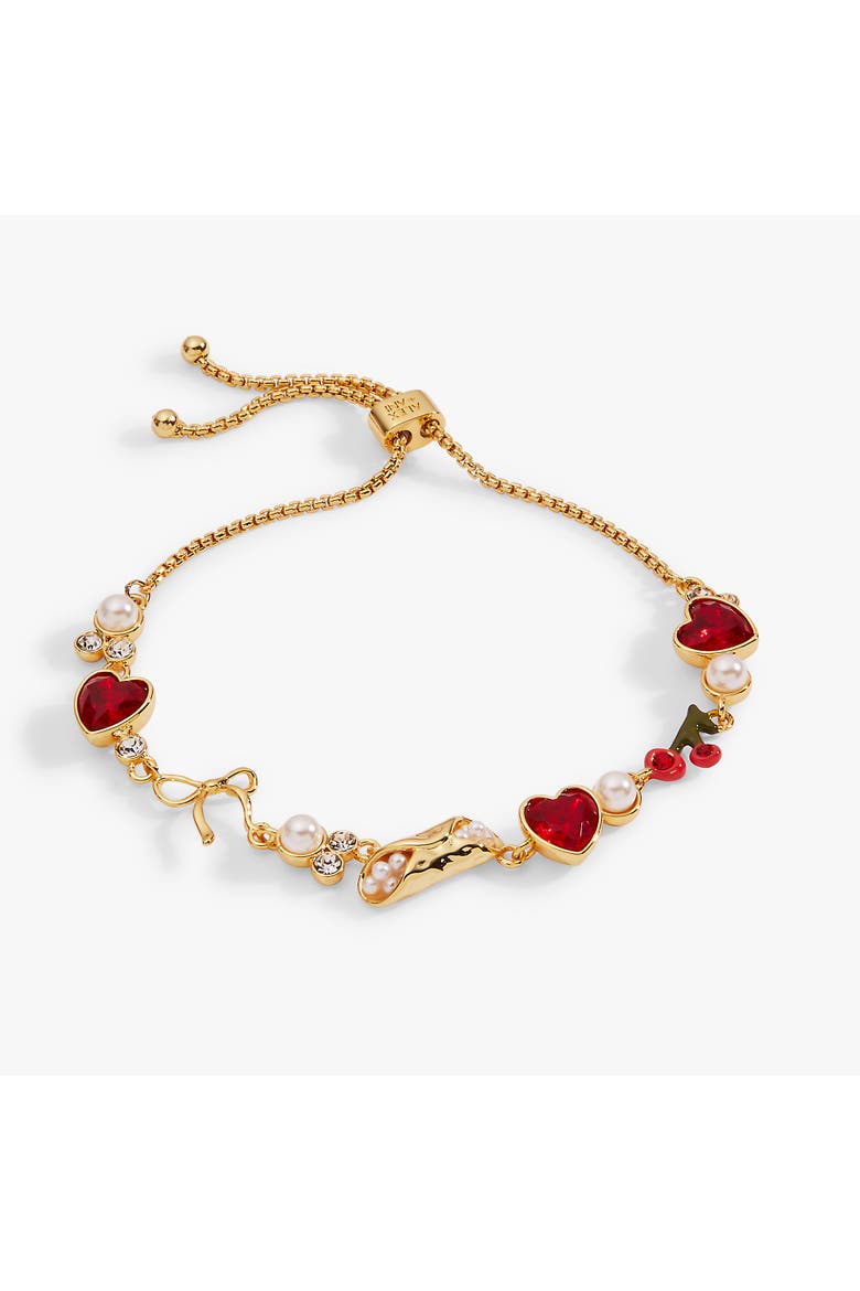 'There Cannoli Be You' Bow & Heart Adjustable Bolo Bracelet, Main, color, Gold