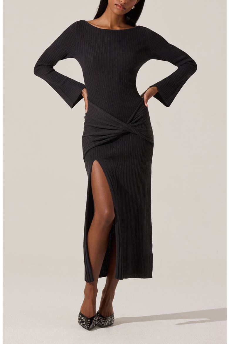 Arwyn Wrap Detail Long Sleeve Sweater Dress, Alternate, color, CHARCOAL