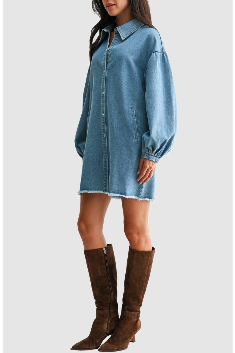 Long Sleeve Denim Shirtdress, Alternate, color, LIGHT DENIM