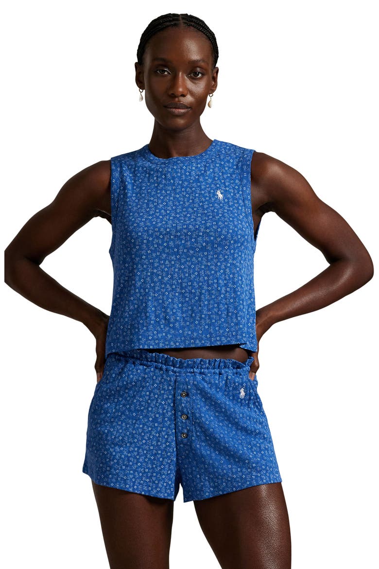 Logo Detail Cotton Short Pajamas, Alternate, color, MIDNIGHT DITSY