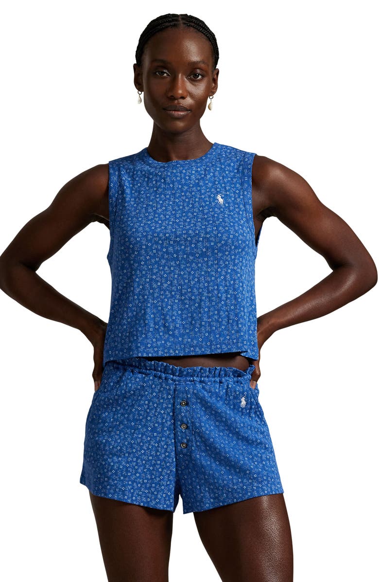 Polo Ralph Lauren Logo Detail Cotton Short Pajamas, Alternate, color, Midnight Ditsy