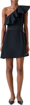 Akris punto Ruffle One-Shoulder Taffeta Cocktail Dress