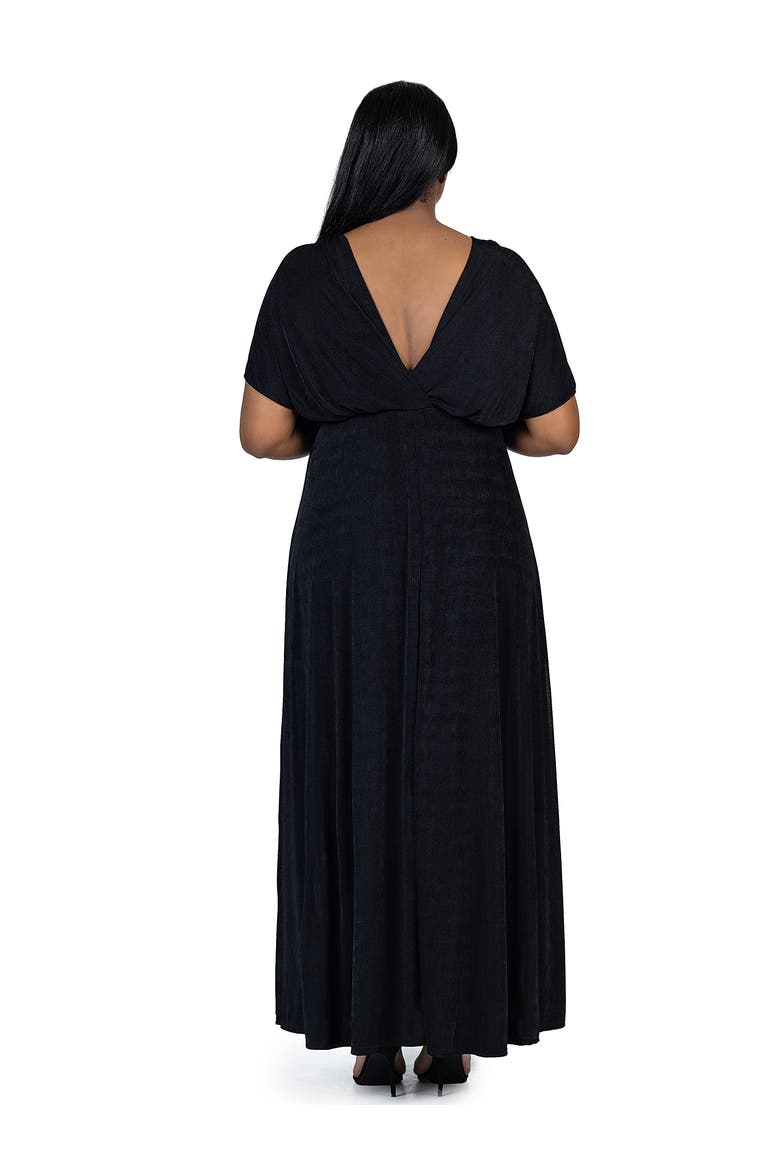 Plus Size  Flutter Sleeve Metallic Knit Maxi Dress Front Slit Empire Waist, Alternate, color, Black