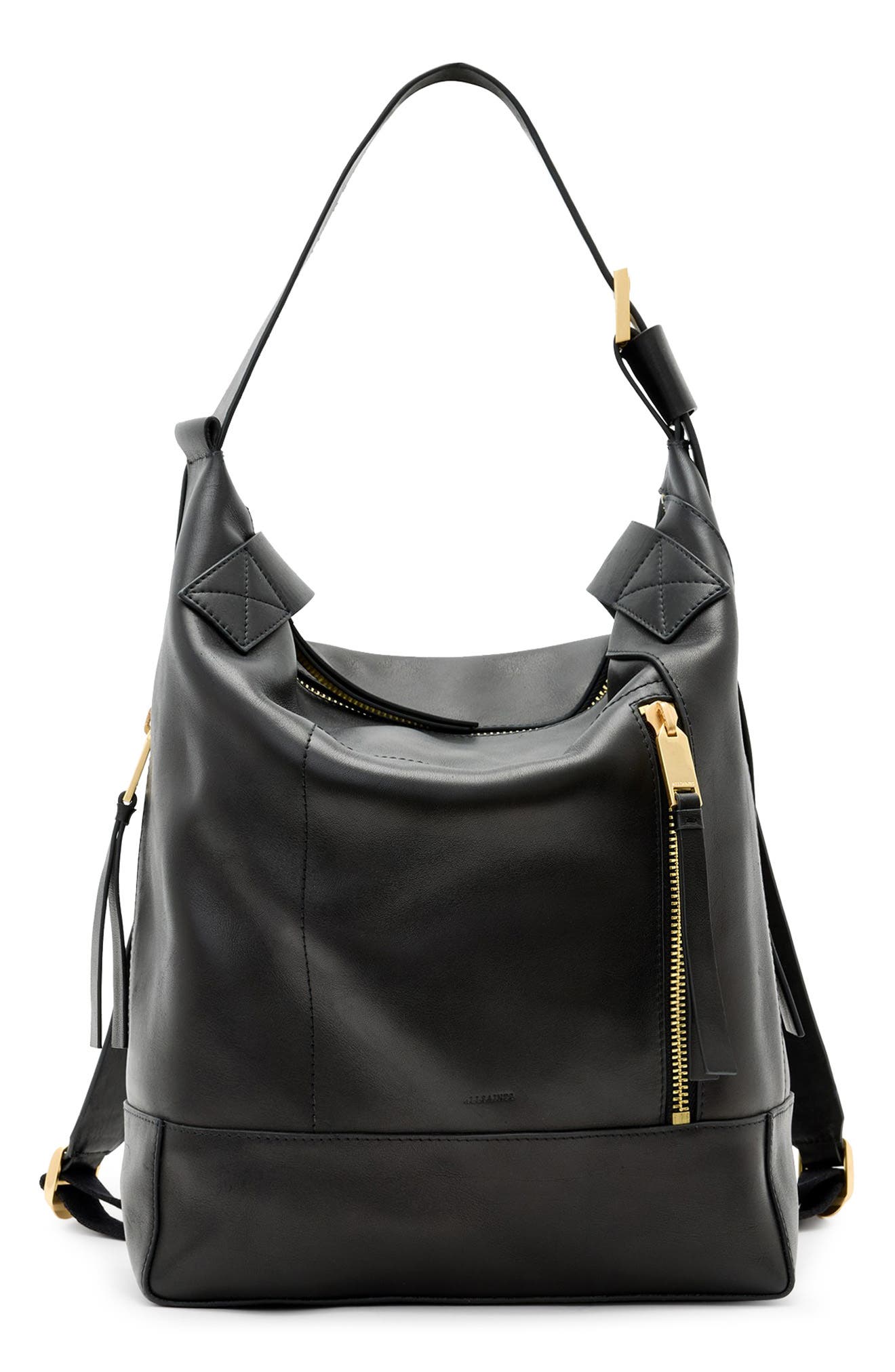 AllSaints Alba Leather Backpack, Main, color, 