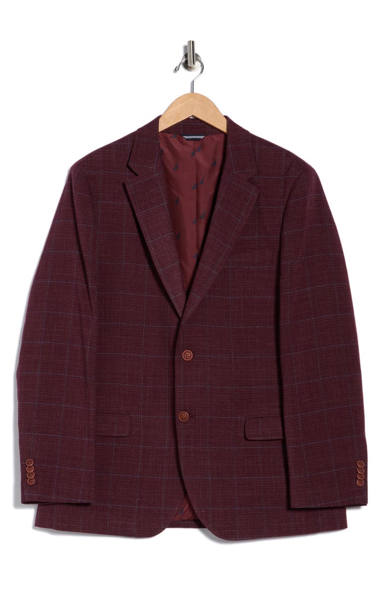 Nautica Windowpane Notch Lapel Stretch Blazer, Main, color, Burgundy