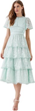 Coast Flutter Sleeve Tiered Lace Dress