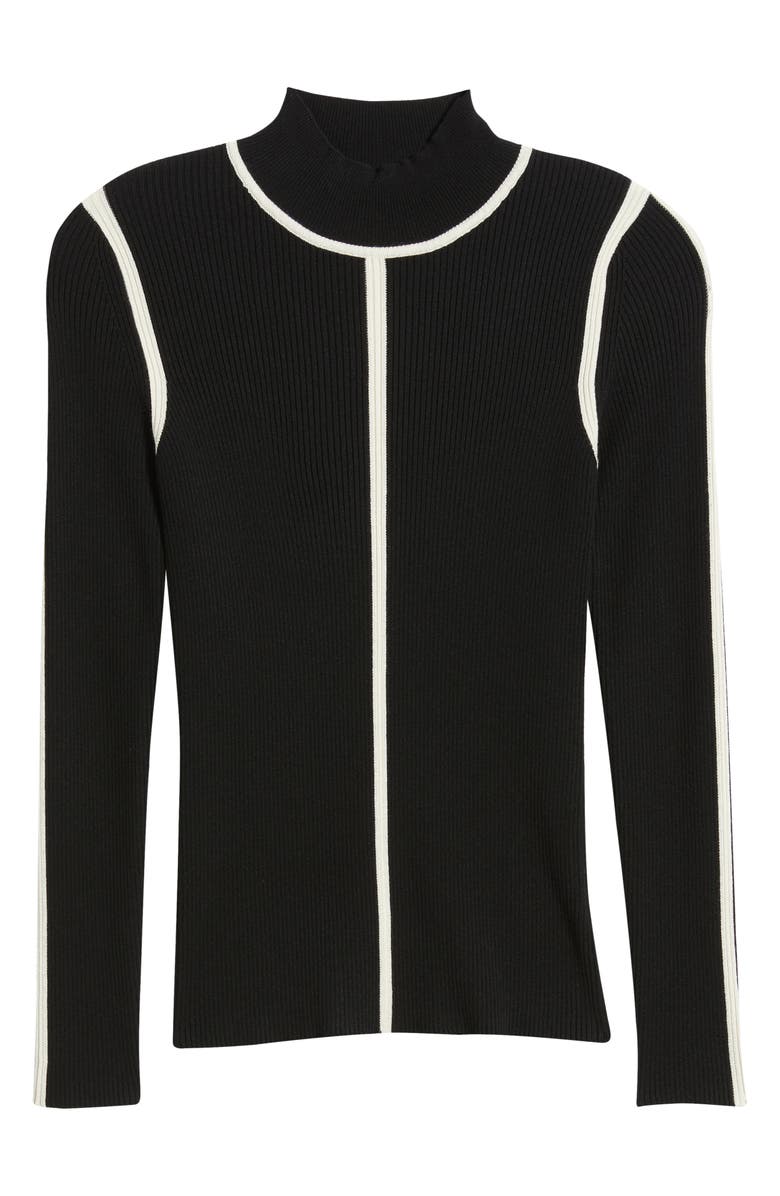 Elie Tahari The Chani Rib Mock Neck Top, Alternate, color, Noir / Vanilla