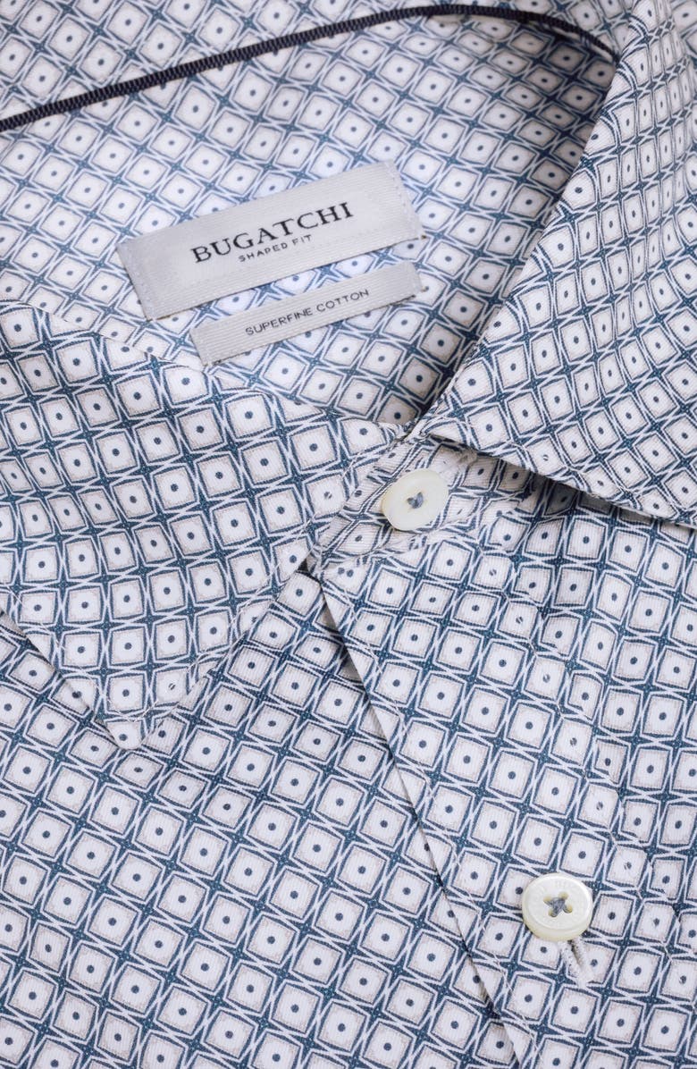 Bugatchi Axel Shaped Fit Geo Print Cotton Button-Up Shirt, Alternate, color, Navy