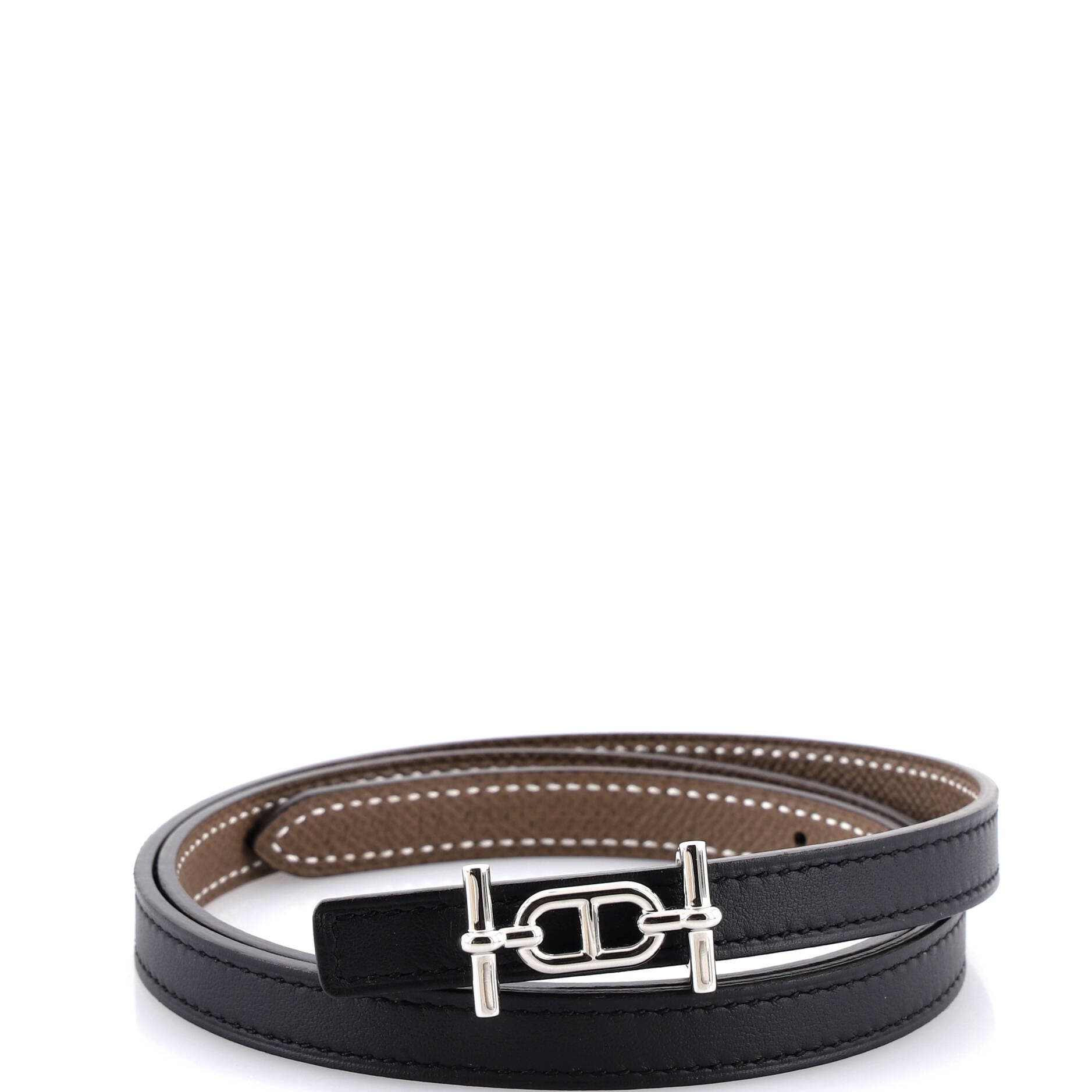 Pre-Owned Hermes Ancre Reversible Belt Leather Thin, Main, color, Black