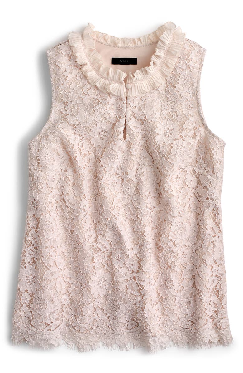 J.Crew Lace Ruffle Neck Top, Alternate, color, 