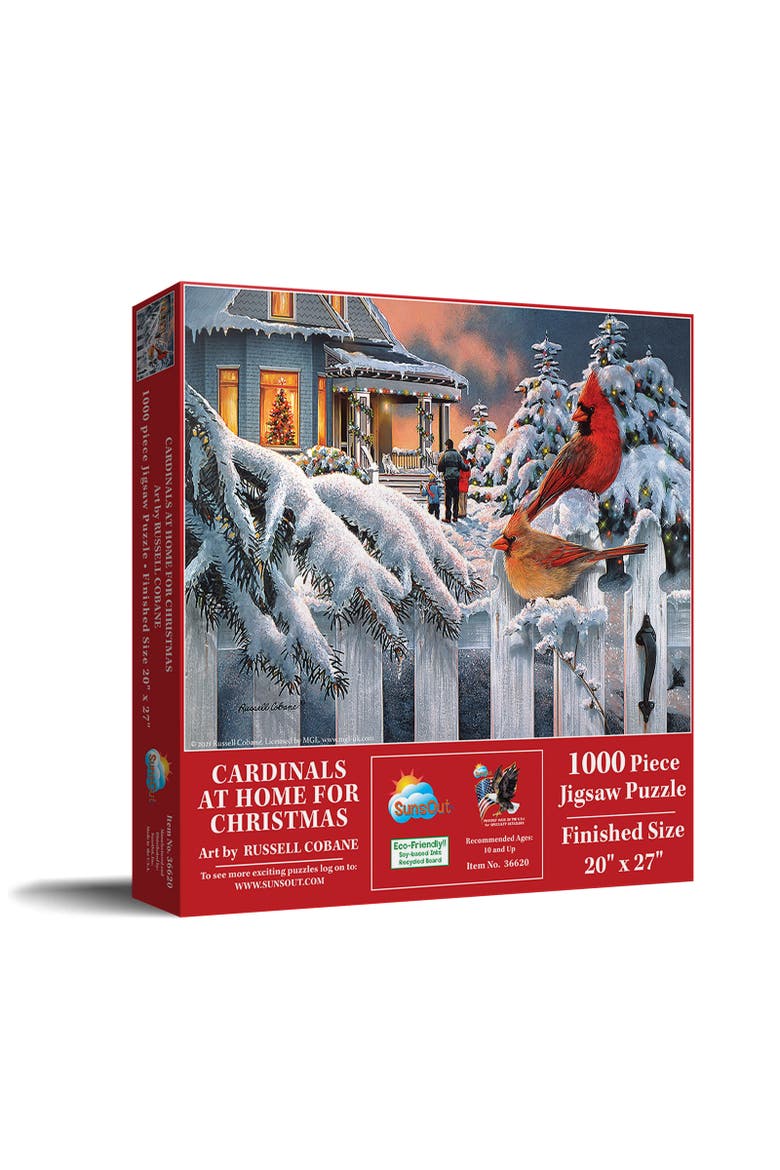 Cardinals at home for Christmas 1000 piece Jigsaw Puzzle for Adults, Main, color, Multicolor