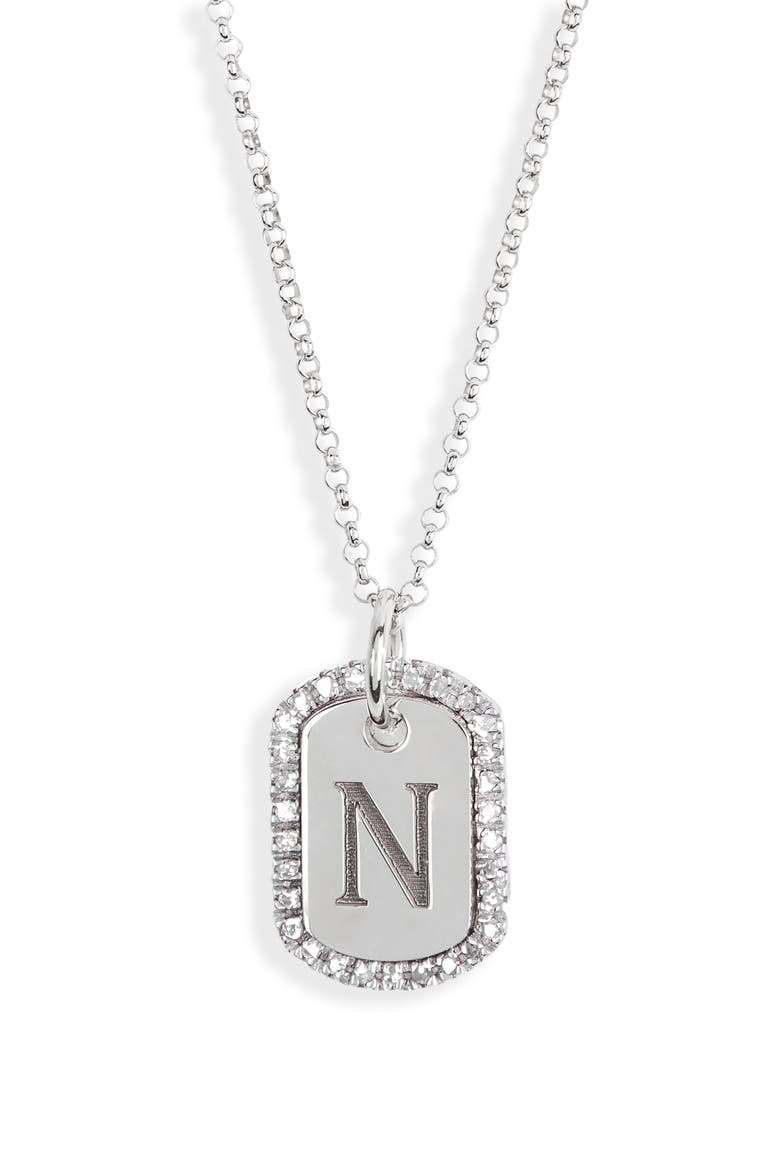 Diamond Initial Dog Tag Pendant Necklace, Main, color, WHITE-N