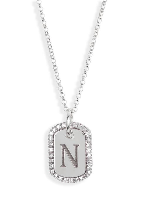 Diamond Initial Dog Tag Pendant Necklace