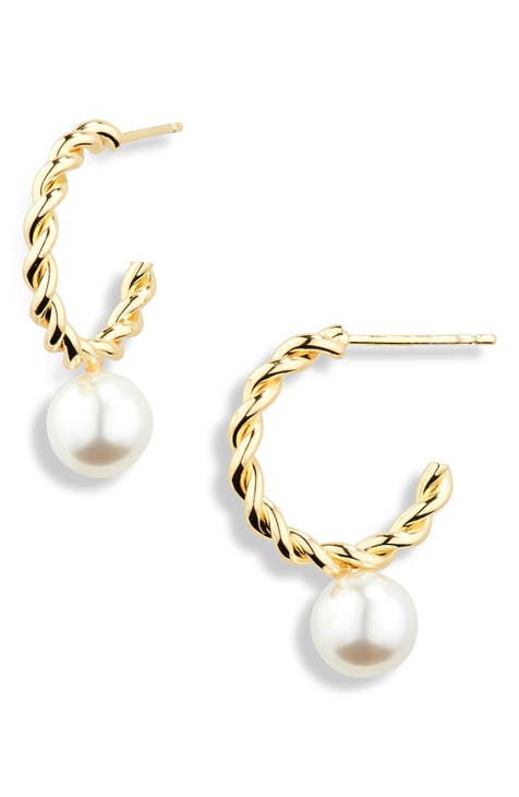 Demi-Fine Faux Pearl Twist Hoop Earrings