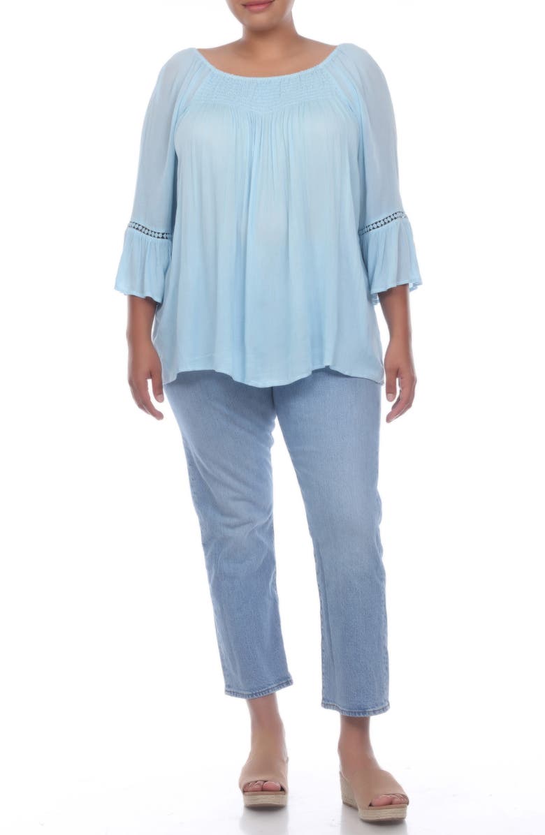 BOHO ME Smocked Bell Sleeve Blouse, Main, color, Cool Blue
