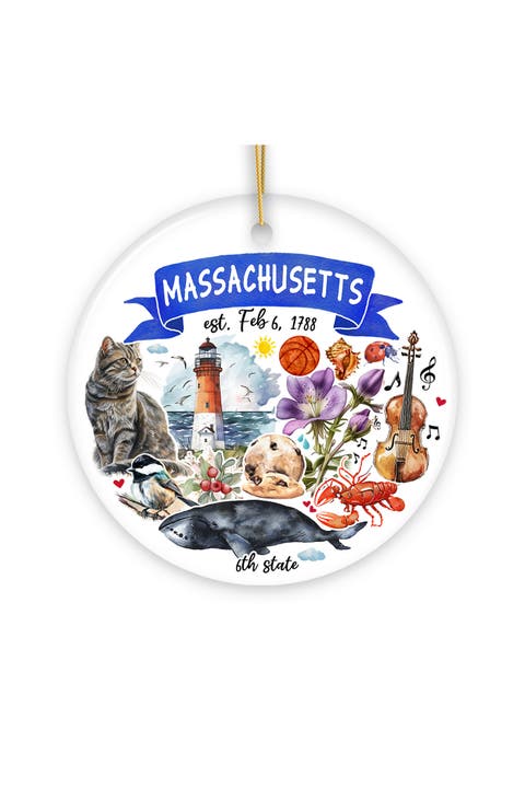Massachusetts State Icons Watercolor Ornament