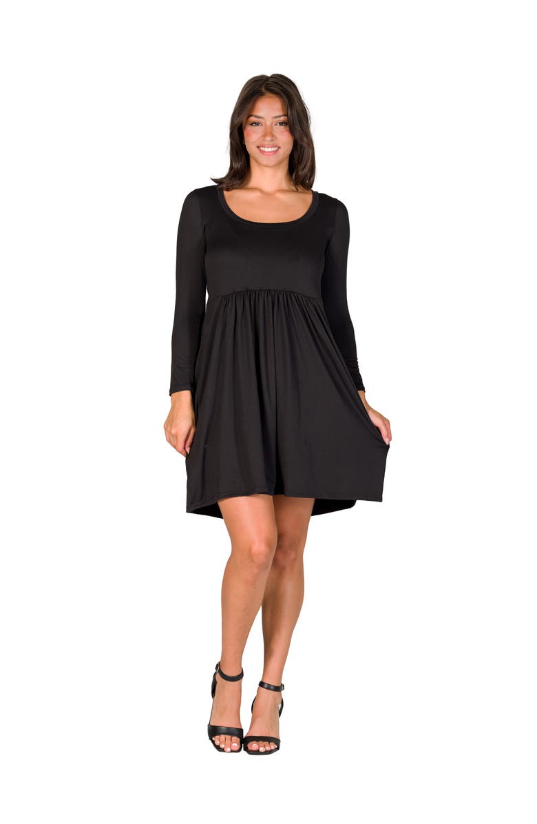 24seven Comfort Apparel Long Sleeve Babydoll Knee Length Dress, Main, color, Black