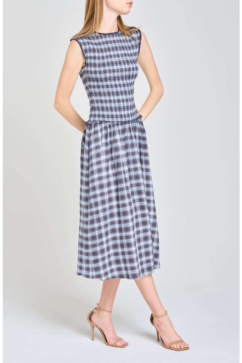 Adeline Smocked Cotton Midi Dress, Alternate, color, BLUE