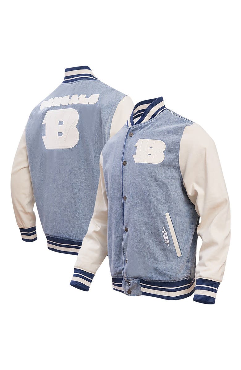 PRO STANDARD Men's Pro Standard Denim Cincinnati Bengals Varsity Blues Full-Snap Varsity Jacket, Alternate, color, Denim